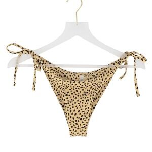 Zaful Bikini Bottoms Animal Print Side Tie Size 6 Tan Black Cheetah Swimwear